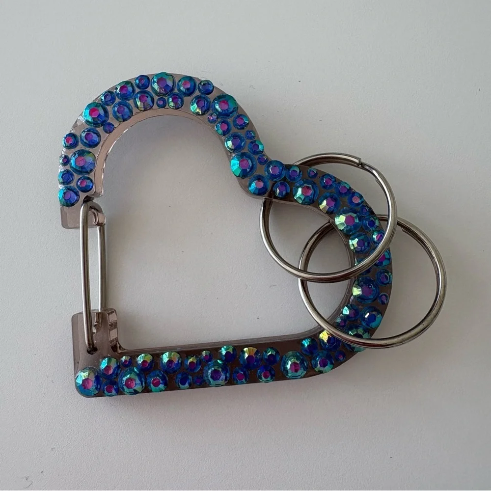 Blue Rhinestone Acrylic Clear Heart Keychain